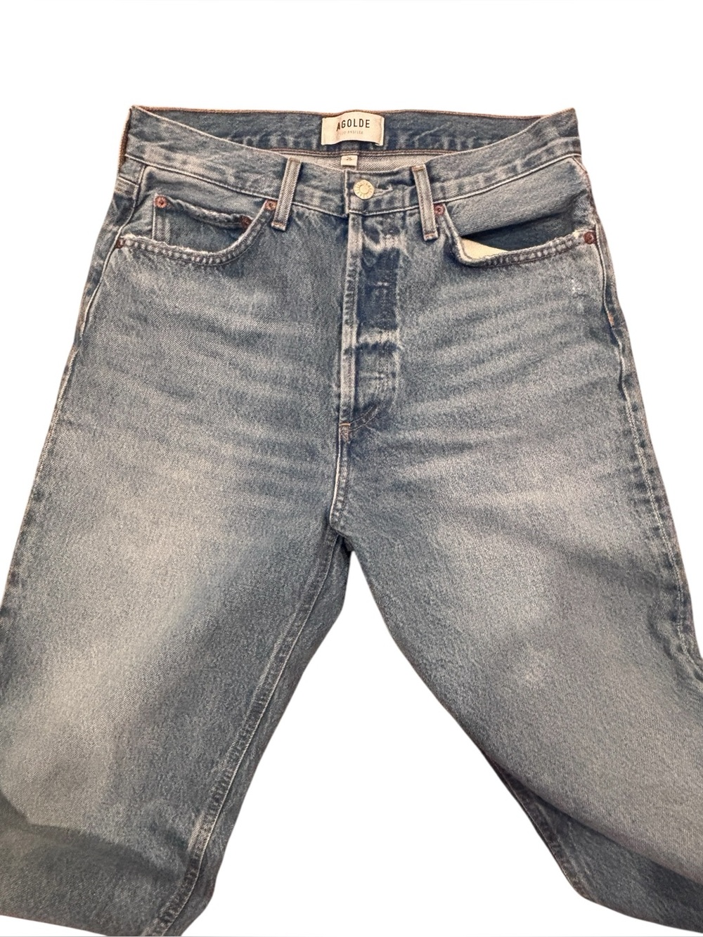 AGOLDE Wide Leg Raw Hem Jeans High Rise Medium Wash Size 25